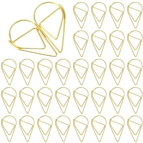 Matwsec 150 st guldpappersklipp, 2,5 cm tårdroppe dekorativa metallpappersklipp, rostbeständig spegelputsfinish, söta pappersklämmor för gratulationskort, inbjudningar, planerare och kontorsmaterial