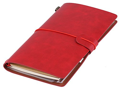 Asixx Notizbuch Leder, Leder Tagebuch Klassische Vintage-Stil Travelers Notebook für Mann & Frau Nachfüllbar Notizbuch & Travel Tagebuch, 20.8 x 12.8cm(Rot)