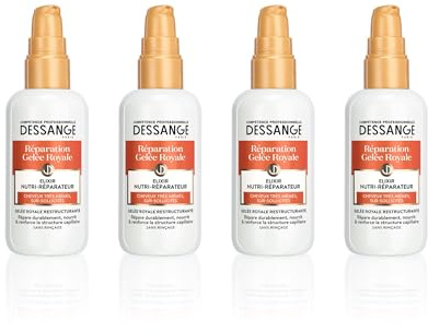 DESSANGE - Elixir Nährstoffreparatur, Reparatur, Gelée Royale – Formel mit restrukturierendem Gelée Royale – Nährt & Stärkt – für stark geschädigtes Haar, überweich, ohne Ausspülen – 4 x 100 ml