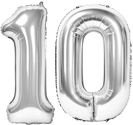 Siumir Numero Palloncino Numero 10 Argento Foil Palloncino Gigante Palloncino Digitali Decorazione Festa di Compleanno