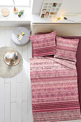sister s. Biber Bettwäsche CREMONA 135 cm x 200 cm rosa Beere Bordürendruck Reine Baumwolle Bettwäsche-Set Made in Germany Ornamente nachhaltig