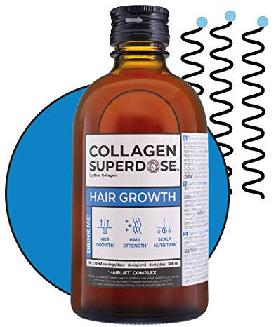 COLLAGEN SUPERDOSE BY GOLD COLLAGEN Hair Growth - Biotin Hair Growth Marine Collagen Supplements for Women & Men with Vitamin C, Hyaluronic Acid and Natural Keratin Hair Treatment, Skin, Nails, 300 ml