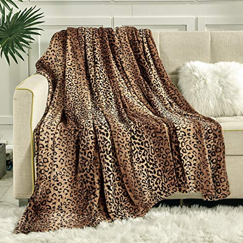 Viviland Manta de Forro Polar de Franela de 50 x 60 Pulgadas, Manta Ligera para sofá, súper Suave, acogedora y cálida, Estampado de Leopardo