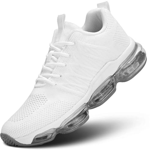 Mevlzz Womens Air Cushion Running Shoes Walking Jogging Fitness Gym Fashion Sneakers Lace Up Casual Comfortable Work Tennis Sport Athletic Trainers White