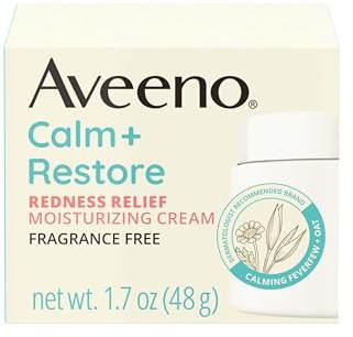 Aveeno Calm + Restore Facial Moisturizer Face Cream for Redness Relief, Non-Comedogenic, Ceramide & Vitamin B5, Hydrating for Dry, Sensitive Skin, Hypoallergenic, Fragrance-Free, 1.7 oz