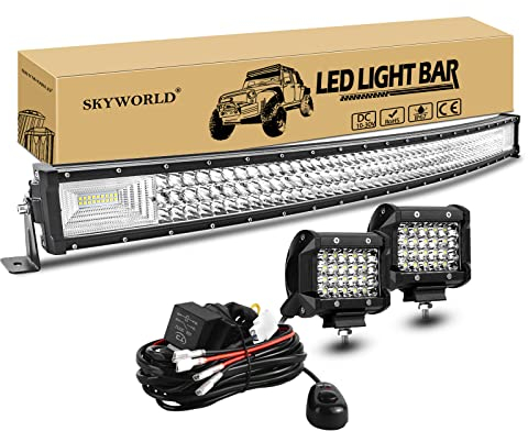 SKYWORLD LED Arbeitsscheinwerfer Bar, 107CM 540W Gebogen LED Offroad Scheinwerfer Arbeitslicht, 2 x 60W Zusatzscheinwerfer Beleuchtung mit 12V kabelbaum Auto Traktor SUV LKW KFZ 4x4 Nebelscheinwerfer
