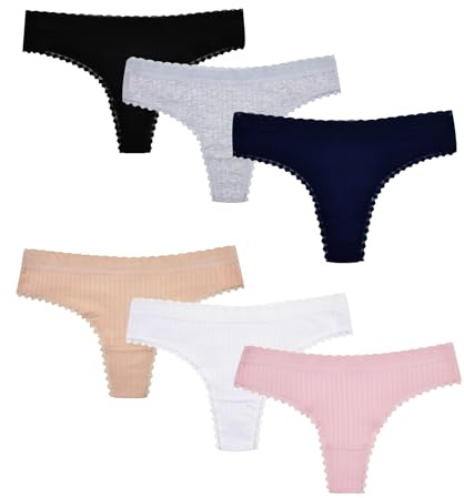 POWER FLOWER Perizomi in Cotone e Pizzo da Donna – Slip G-String a Vita Bassa, Intimo Traspirante e Morbido, Confezione Multipla T-Back (60091, L-XL)
