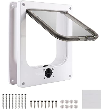 CPROSP Katzentür Weiß mit 4 Verriegelungseinstellungen, Katzenklappe Innen Tunnel 15.5 * 15cm, Cat Flap Door Rhmen 22 * 19 * 5,5cm, für Hunde/Katze
