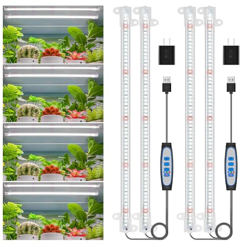 Wiaxulay LED Plant Grow Light Strips, 6000K Full Spectrum Grow Lights for Indoor Plants, Sunlike Growing Lamp with 6/12/16H Timer, 5 Dimmable Levels for Hydroponics Succulent, Plant Shelf, 2 Pack
