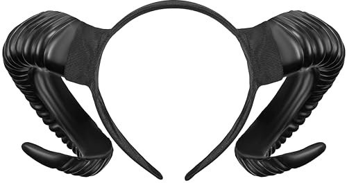 Balinco Costume de cornes de mouton - Serre-tête - Bois de bélier - Cornes de diable noires - Tenue de démon - Halloween - Carnaval - Cosplay gothique, Taille unique