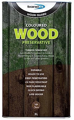 Bond it 5L Universal Coloured Wood Preserver Exterior Wood Protection - 5 Litres Colour Wooden Preserving Fungicide (Dark Brown)