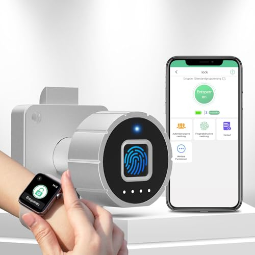 Eseesmart Schrankschloss Möbelschloß Sicherheit Schubladenschloss Aufschraubschloss mit Fingerabdruck Bluetooth APP Set für Schubladen Schränke 22mm