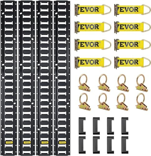 VEVOR Kit de Riel de Amarre Universal E-Track de 1,52 m Juego de Rieles Horizontales de Pista E 30 Piezas Rieles de Amarre en E de Acero Versátil Riel E-Track Negro para Carga en Camionetas Remolques