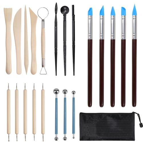 22 Pcs Juego de Herramientas de alfarería,Herramienta de Arcilla para alfarería, Herramienta de cerámica, Herramientas para Esculpir Arcilla para Principiantes y Profesionales en Grabado