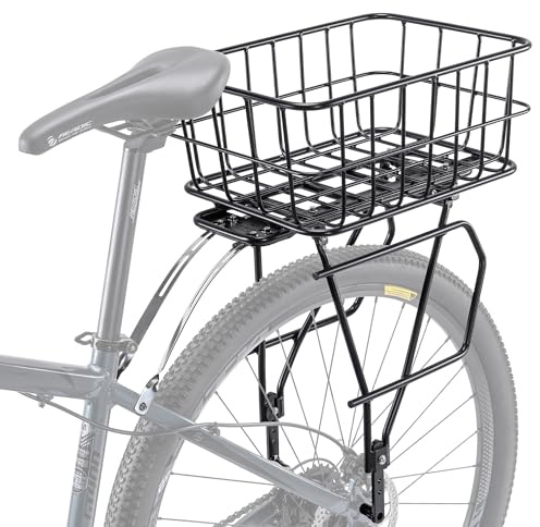 CXWXC Rear Bike Rack with Basket - Bike Cargo Rack for Disc Brake/Non-Disc Brake Mount - Bicycle Pannier Rack, Touring Carrier Rack fit 26”-29” and 700c