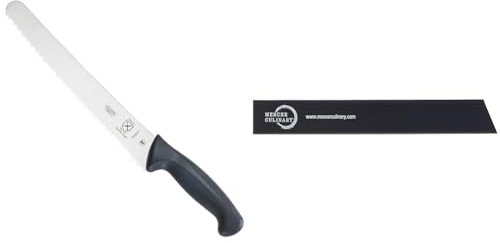 Mercer Culinary M23210, Stainless Steel, Black, 10-Inch Wide Wavy Edge Bread Knife & 10 x 1.5-Inch Knife Guard, Black
