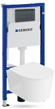 Lavita Duofix Loso Basic Ensemble WC encastré avec élément mural et abattant de WC et panneau de commande Delta 25 - Bouton noir - Kit complet encastré - Blanc