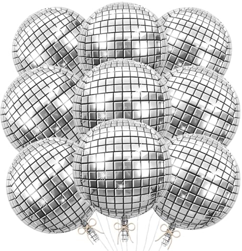 9 PCS Disco Ballons, 22 Pouces Argenté Ballon Aluminium 4D, Décorations de Fête Disco, Ballon Helium pour Fête sur le Thème Disco des Années 70 80 et 90 D'anniversaire Mariage