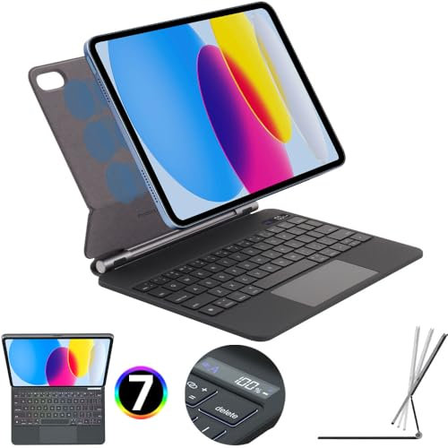 TECHGEAR Keyboard Case for iPad 11 A16 (2025) & 10.9 (10th Gen 2022), Slim Magnetic Floating Stand, Bluetooth QWERTY, Multi-Touch Trackpad, 7-Color Backlit Keyboard for Students, Travel & Work