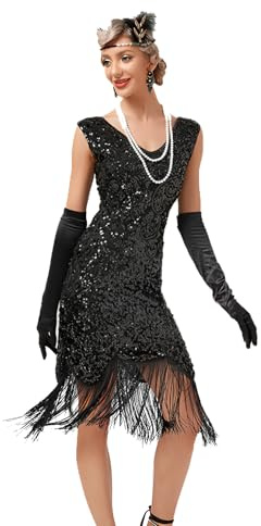 Faxianther Femme 1920s Robe de Soirée à Paillettes Robe Flapper des Années 1920 Vintage Robe de Cocktail à Franges Gatsby