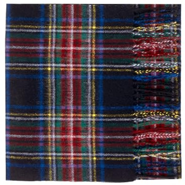 Oxfords Cashmere Bufanda con diseño tartán 100 % lana de cordero, Negro Stewart, Talla única