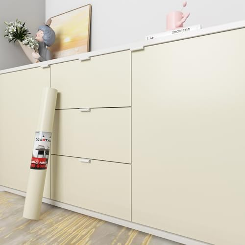 Decotalk Solid Beige Contact Paper Peel and Stick Beige Contact Paper for Cabinets and Drawers Solid Color Wallpaper Removable 17.7x120 Inch Pure Color Wallpaper for Bedroom Cream Wall Cover Vinyl
