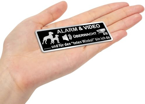 SINMAO Schild Videoüberwachung Klein Metall Selbstklebend 85x30mm, Achtung Hund Schild Lustig Gebürstetes Aluminium Schwarz x1Stück