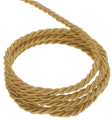 QUARKZMAN Corda Intrecciata in Poliestere 20m, 3mm 3 Strati Cordino Decorativo Ritorto Flessibile Brillante per Tenda Artigianato Regalo Borsa Decorazioni Natalizie, Oro Scuro - 22ft