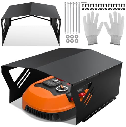 Jiubiaz Garaje para robot cortacésped galvanizado, cubierta protectora para cortacésped, robot cortacésped con guantes y protección UV, ideal contra la lluvia y el granizo, 78 x 60 x 34 cm, color