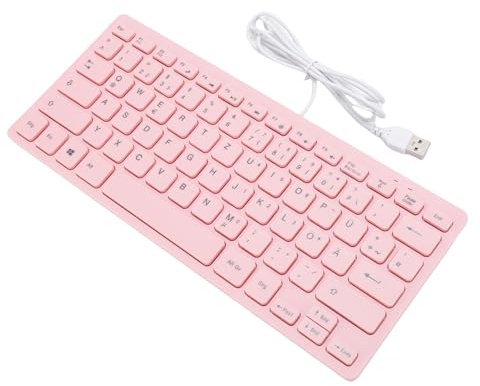 Denash 78 Nycklar Trådbundna Tangentbord, Roseat Tyst Kompakt USB -speltangentbord, Kompakt Tangentbord med Anti -slipfot Kuddar och Rundade Kanter (Tysk version)