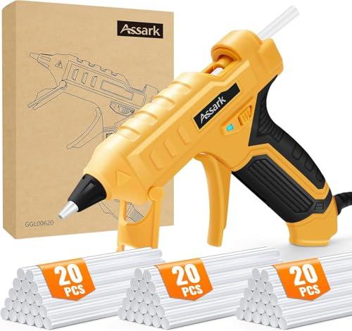 Assark Hot Glue Gun Kit, 50W Glue Gun with 60 Glue Sticks(7mm x 130mm), Fast Preheating Hot Melt for School Crafts, DIY Arts, Home Repairs and Glass