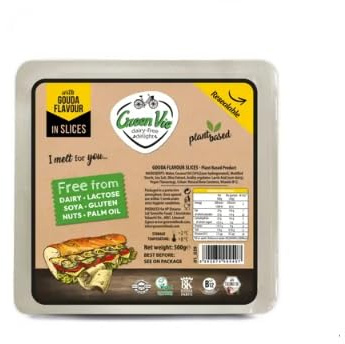 GreenVie Gouda Slices 500g | 25 Vegan Gouda-Style Cheese Slices | Smooth & Mild • Melts Great • Fortified with Vitamin B12 • Dairy-Free, Gluten-Free, Soy-Free | No Palm Oil | Certified Vegan