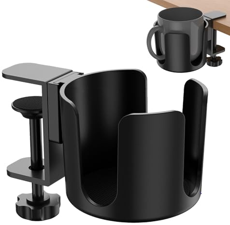 Soporte Vaso Escritorio, Portavasos de Mesa de Aleación de Aluminio, Portavasos de Sobremesa Ajustable, para Vasos de Zumo, Té y Café(Negro)