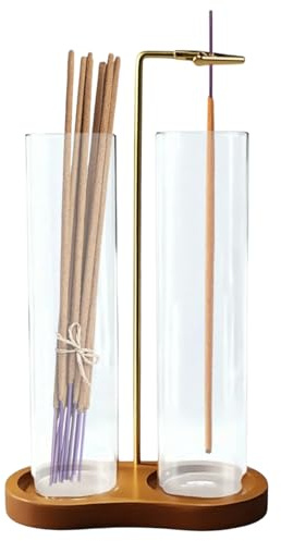 Incense Holders with Detachable Glass Ash Collector,Upgraded Wooden Mess-Free Incense Stick Holder for Yoga, Meditation, Spa and Home Relaxation (Round Design)