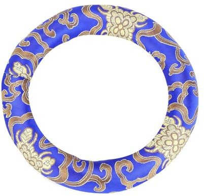 Coussin de bol chantant en brocart soie 18CM, support d'oreiller rond pour anneau méditation pour bols chantants tibétains, conception brodée à la main (Bleu)