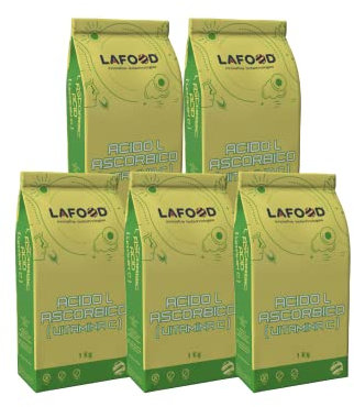 Lafood Acido Ascorbico - Vitamina C - 5Kg (5x1Kg) - E300 - Polvere, antiossidante e conservante.No OGM, Gluten Free, allergen Free, for Vegan And Vegetarian