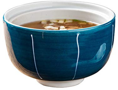 Zuppiera con Coperchio Smalto ceramico Colore Artigianato Insalata Budino Ciotola per Ristorante Cucina Rotonda Blu