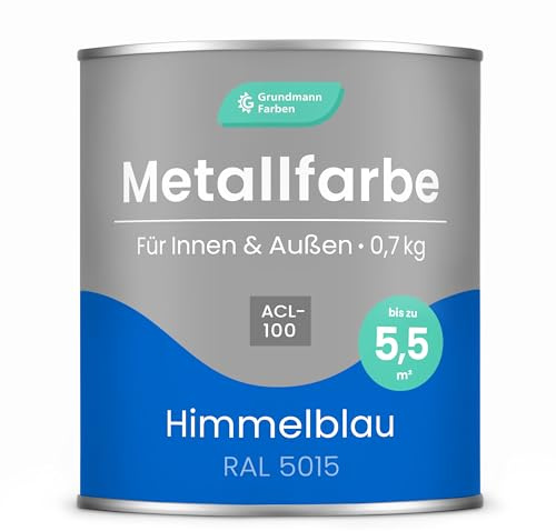 Grundmann Metallfarbe ACL 100 - Blau 0,7 Kg - Seidenmatt - 4in1 Metallschutzlack inkl. Rostschutz und Grundierung - RAL 5015 Himmelblau