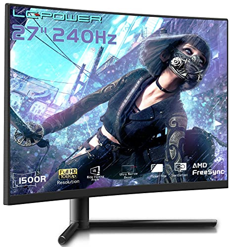 LC-POWER LC-M27-FHD-240-C 27 Zoll Curved PC Monitor 27/ 68,58 cm, 1920 x 1080, 240Hz, Adaptive Sync, 1500R, GamePlus