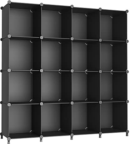 AWTATOS Cube Storage Organizer, 16 Cube Closet Organizer, Stackable Storage Cube Shelves, DIY Portable Closet Clothes Organizer Shelving for Bedroom, Closet, Wardrobe, Bathroom, Black