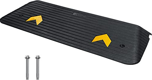 VEVOR 1.5 Rise Rubber Threshold Ramp, 43.3 Wide Wheelchair Ramp oorway, Natural Curb Ramp, 33069Lbs Load Capacity, Non-Slip Textured Surface Rubber Curb Ramp for Wheelchair and Scooter