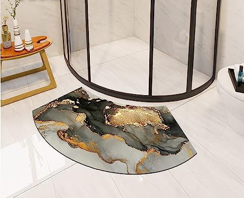 kewing Diatomite Stone Bath Mat Quick Dry Curved Bath Mat for Shower Super Absorbent Fan Shaped Corner Floor Mat Marbled Non Slip Bath Mats for Inside Bath