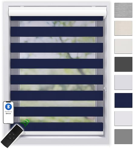 EFIXS Doppelrollo mit Kassette 180 x 175 cm (BxH) in blau/Duo Rollo mit Premium-Unterschiene/Doppelrollo zum Bohren in den Breiten 40-220 cm