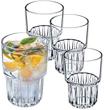KADAX longdrinkglas, cocktailglas, dryckesglas, moderna vattenglas, ribbade glas för drycker, universalglas (set 4 x 320 ml)