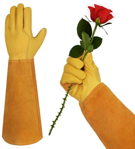 Velway Gants de Travail en Cuir Longs - Résistant aux Épines Gant Jardinage avec Avec Protection Des Avant-Bras et Respirante Doublée de Coton pour Homme et Femme Mécanicien Construction - Jaune 10/XL