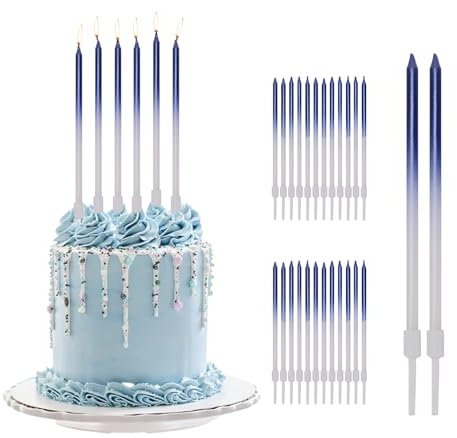 Bolosa 24 Stück Geburtstagskerzen, Kerzen Geburtstag, Geburtstagskerzen Kinder, Geburtstagskerze, Tortenkerzen, Geburtstagskerzen für Torte, Kuchenkerzen, Kerzen Blau,Geburtstagskerzen Blau