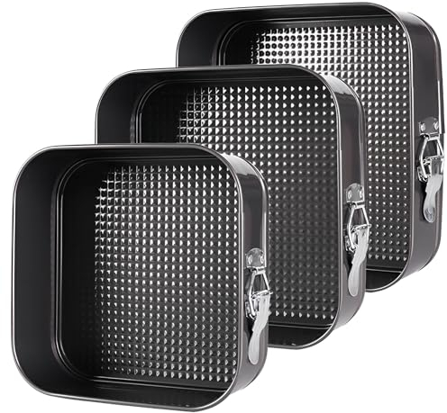 Springform Eckig ,Kuchenform Set,20/22/24/ Cm Quadratisch Schwarz Metallic Flachboden Kuchenformset,Abnehmbarer Flachboden,Auslaufsicher Antihaft,Tortenform Zum Backen Verschiedener Kuchen Unt Brot