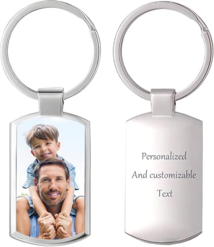 PB TECH Personalised Photo Printed Engraved Custom Text Keychain,- Customise Double Side Keyring Gift for Dad Birthday Gifts,Mum,Presents for Women,Father's Day,Mother's Day,Memorial tag Christmas