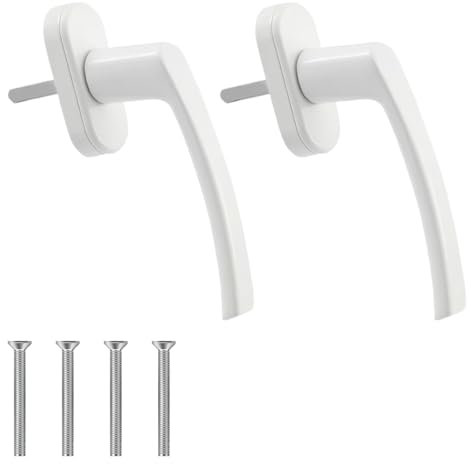 2 Stück Fenstergriff Aluminium, Fenstergriff weiß Fensterschloss Balkontürgriff ohne Schließzylinder, in Stiftlänge 35mm, Türgriffe für Fenster, Terrassentüren und Balkontüren