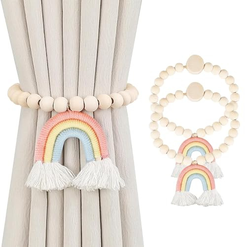 Hshenjhu C, Arcobaleno Ferma Tende con Calamita e Perline di Legno con Nappa, per Casa, Ufficio e Finestre Dell'Hotel